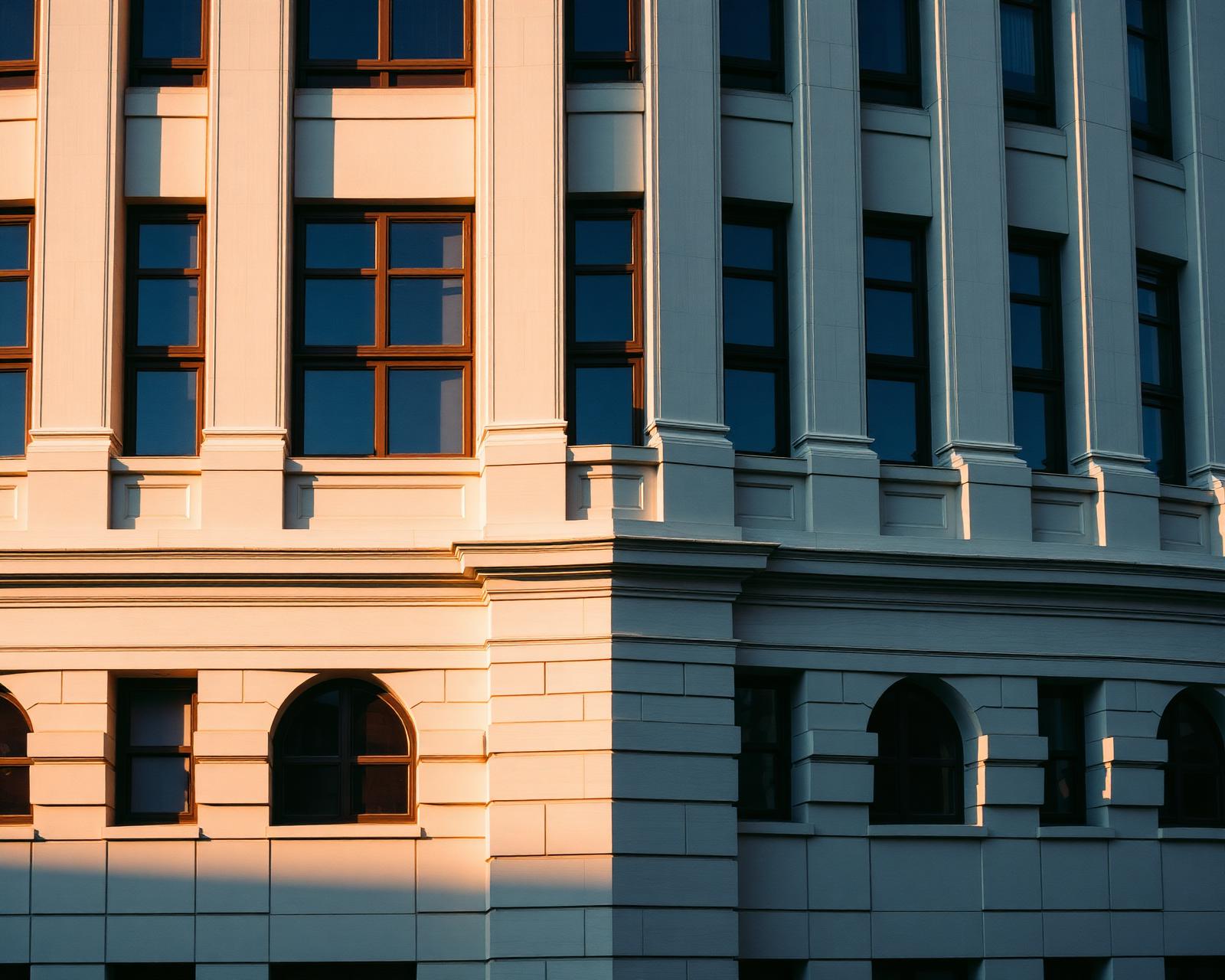 Classical architecture in late afternoon light